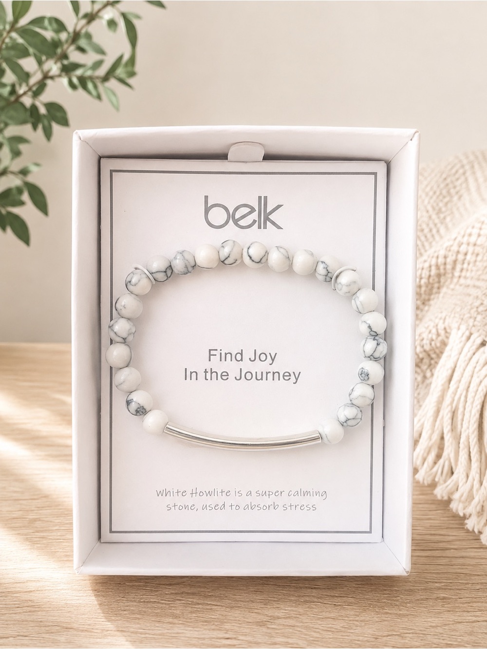 belk White Howlite Beaded Bracelet with Silver Accent Bar